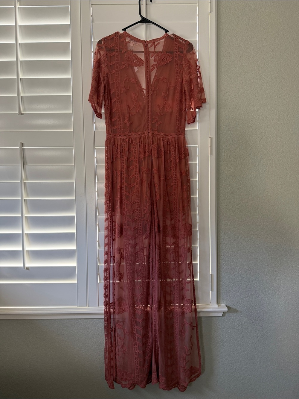 Socialite Rust Lace Maxi Dress with V-Neck Detail - Picture 2 of 4